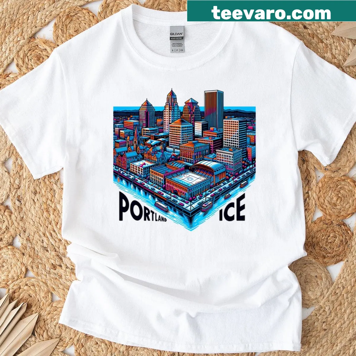 Minimalist ice-themed graphic on Portland t-shirt — on a men's t-shirt