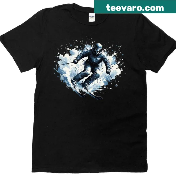 Illustration of skiing in fresh snow on t-shirt