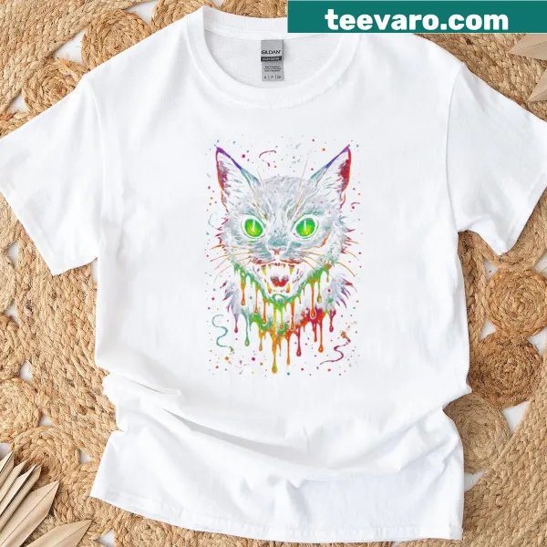 Psychedelic illustration of a cat on a t-shirt