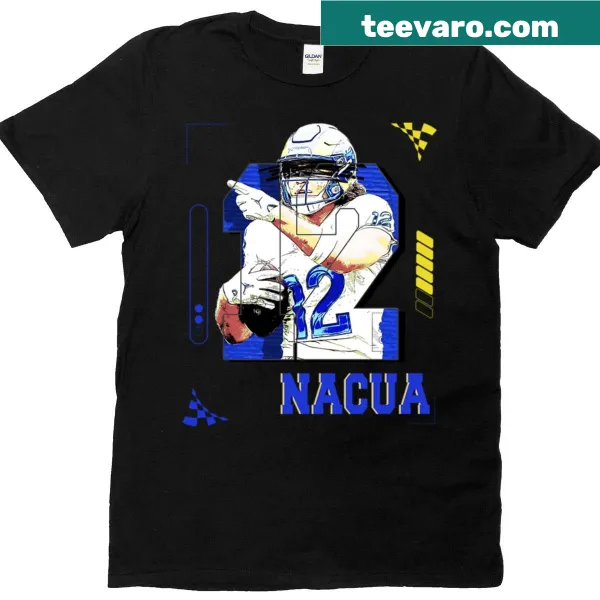 Dynamic football player illustration of Puka Nacua on a T-shirt