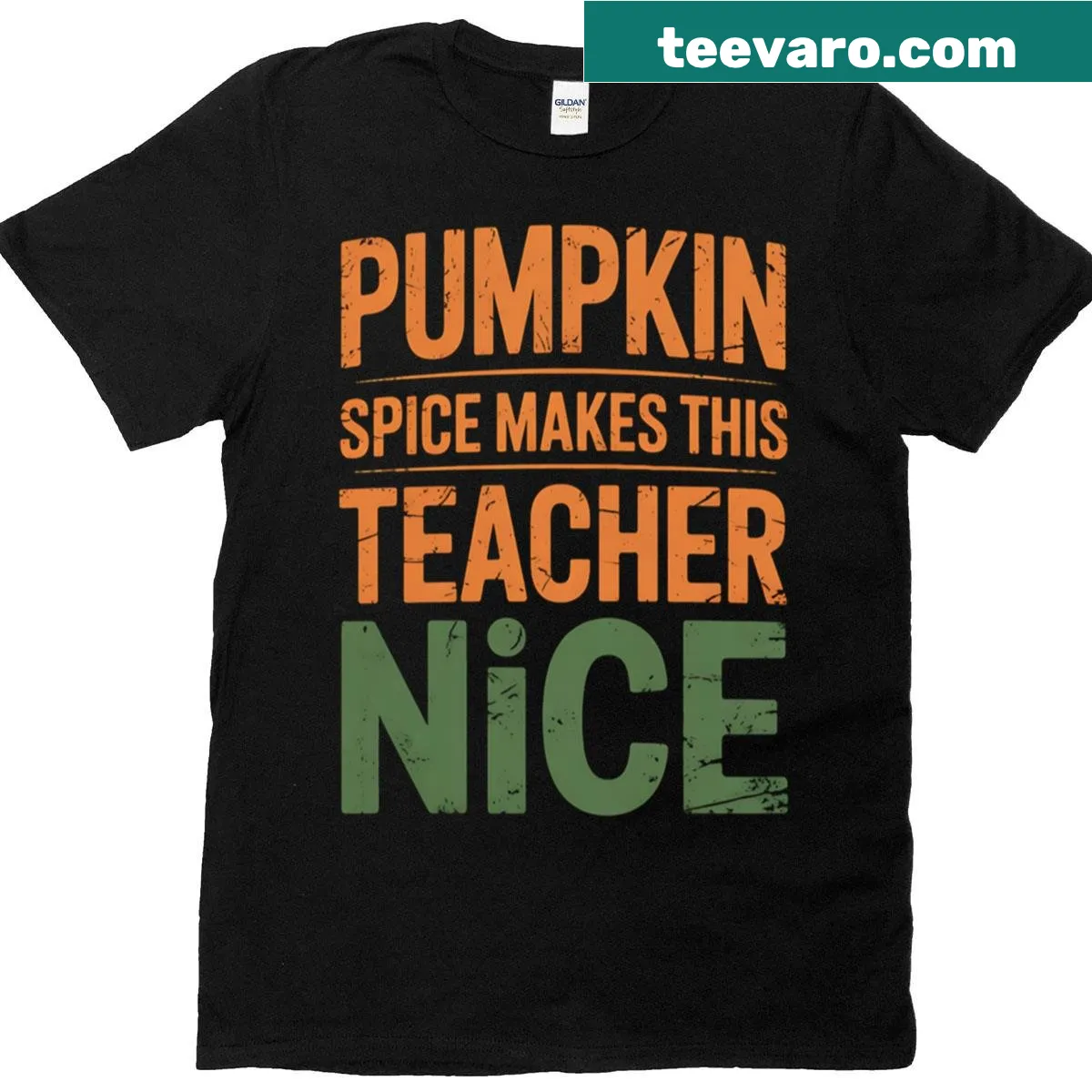 Whimsical pumpkin spice themed T-shirt for teachers — on a men's t-shirt