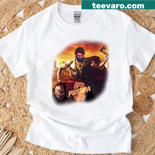 Pushpa 2 Allu Arjun t-shirt featuring a lively film character graphic
