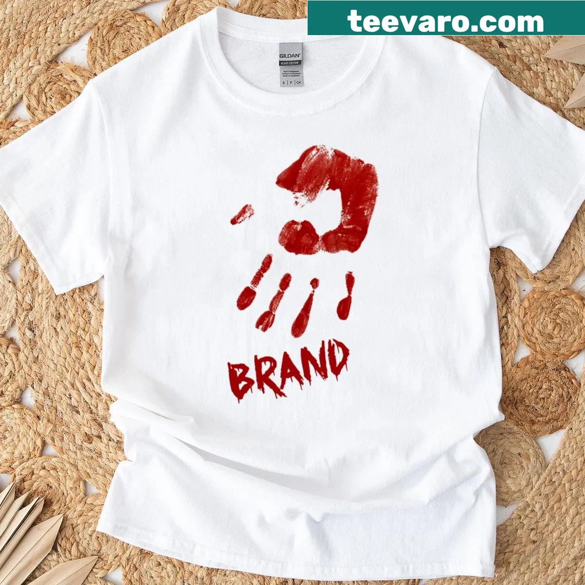 Illustrative shirt featuring the Pushpa brand theme — on a men's t-shirt