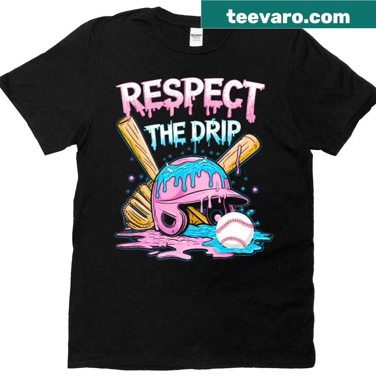 Baseball-style t-shirt with 'Respect The Drip' graphic — on a men's t-shirt