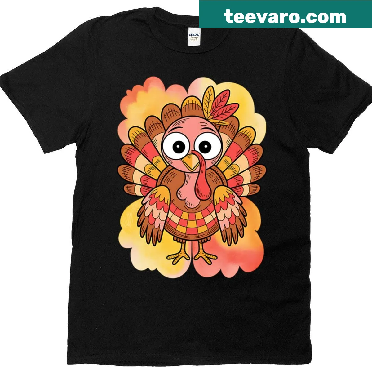 Cartoon turkey design for Thanksgiving kids T-shirt — on a men's t-shirt