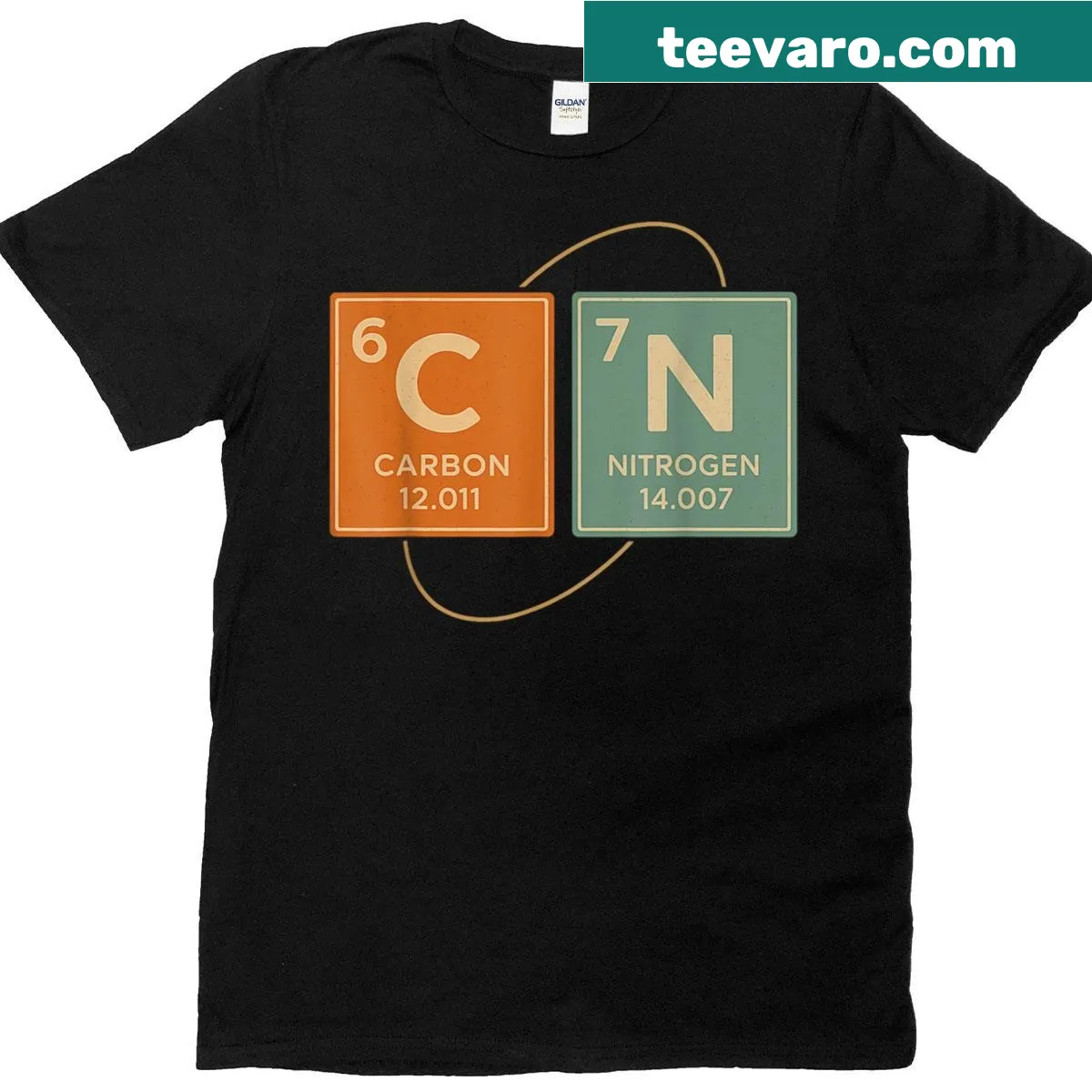 Retro periodic design T-shirt with carbon and nitrogen elements — on a men's t-shirt