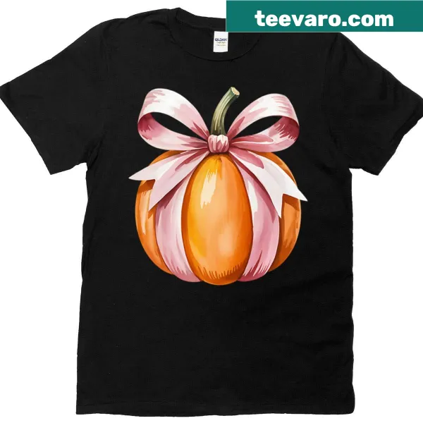 Cartoon pumpkin t-shirt with pink bow for Halloween