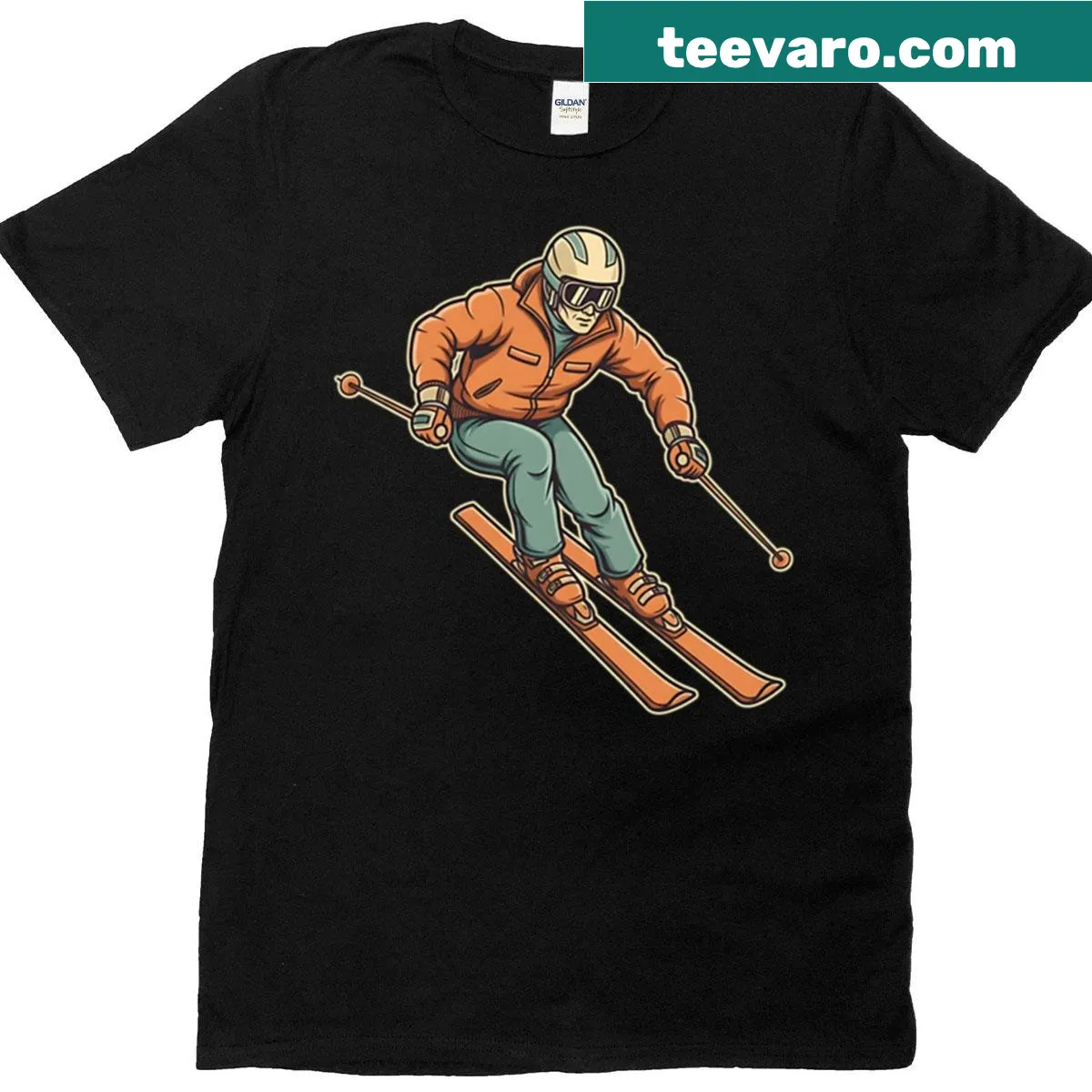 Scenic retro mountain design for ski adventure — on a men's t-shirt
