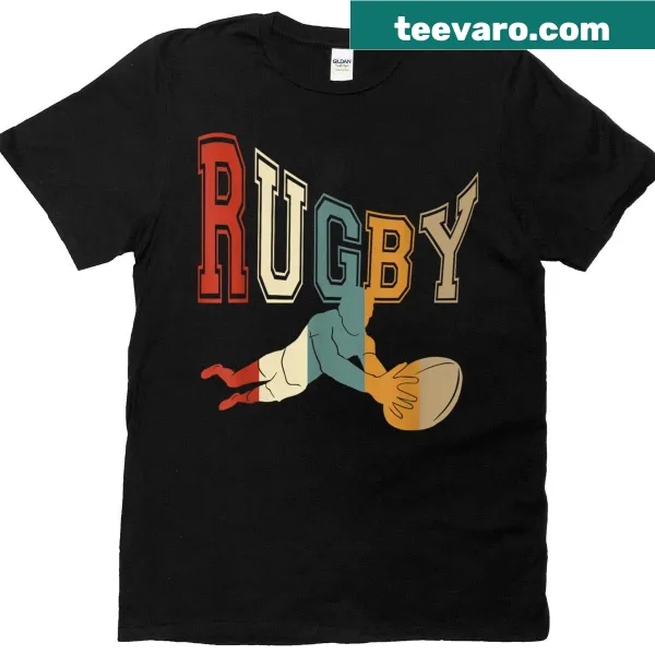 Retro rugby player graphic with bold text design