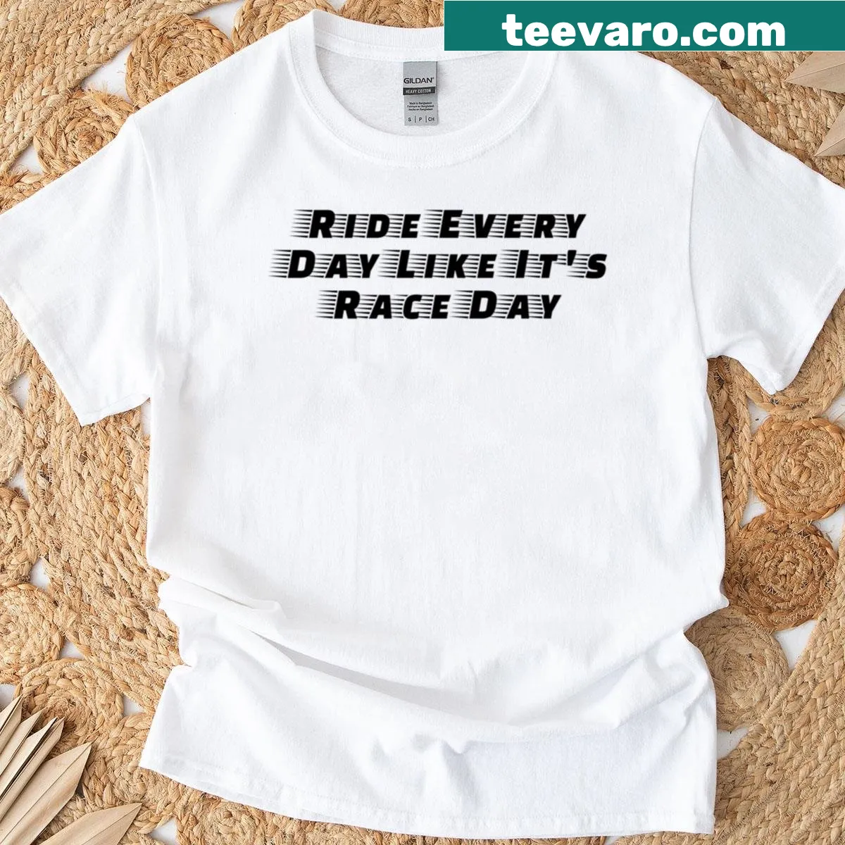 Inspirational t-shirt with text 'Ride Every Day Like Its Race Day' — on a men's t-shirt
