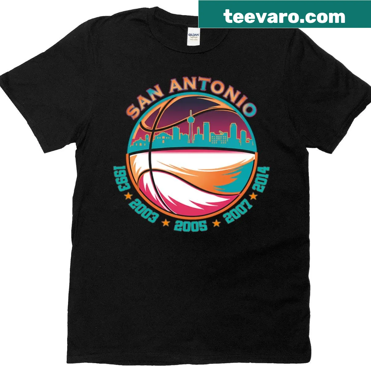 San Antonio Basketball t-shirt with a dynamic sports illustration — on a men's t-shirt