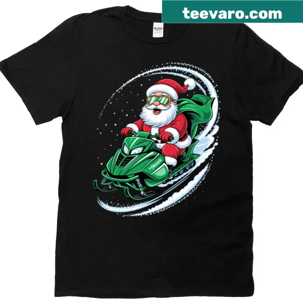 Santa Claus on a snowmobile in a festive winter scene