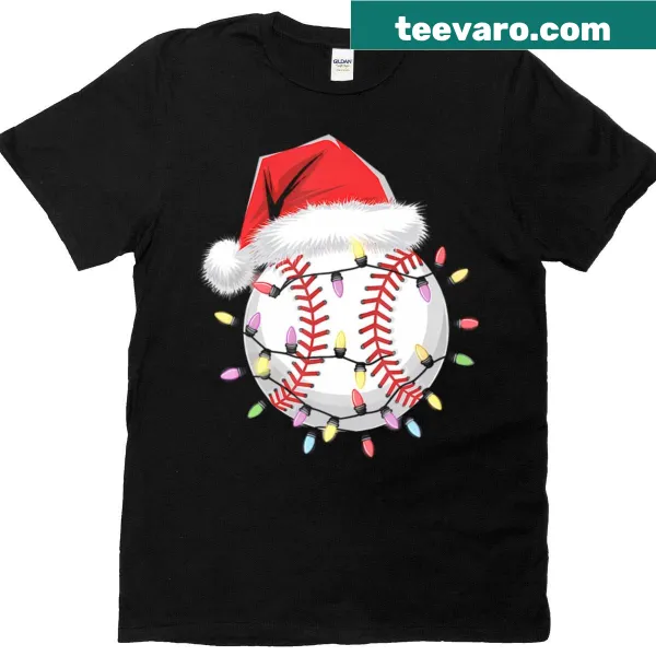 Playful Santa baseball player graphic on a Christmas-themed T-shirt