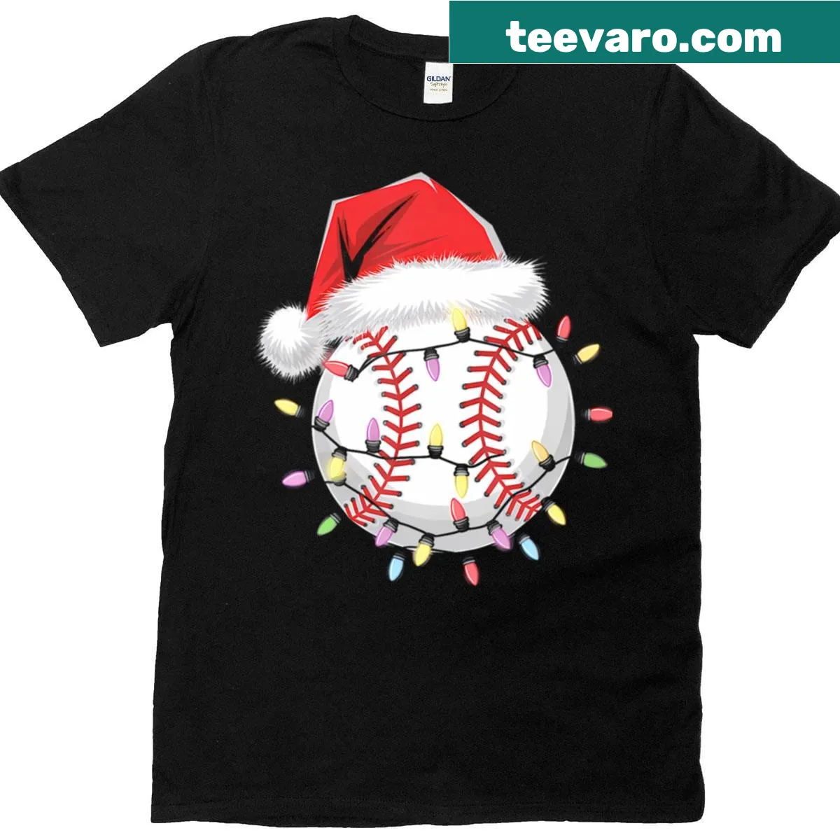 Playful Santa baseball player graphic on a Christmas-themed T-shirt — on a men's t-shirt