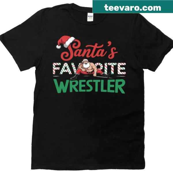 Funny Christmas wrestling shirt with 'Santa's Favorite Wrestler' text