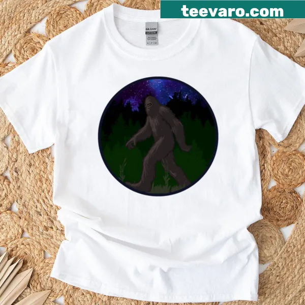 Lighthearted Sasquatch illustration on a t-shirt