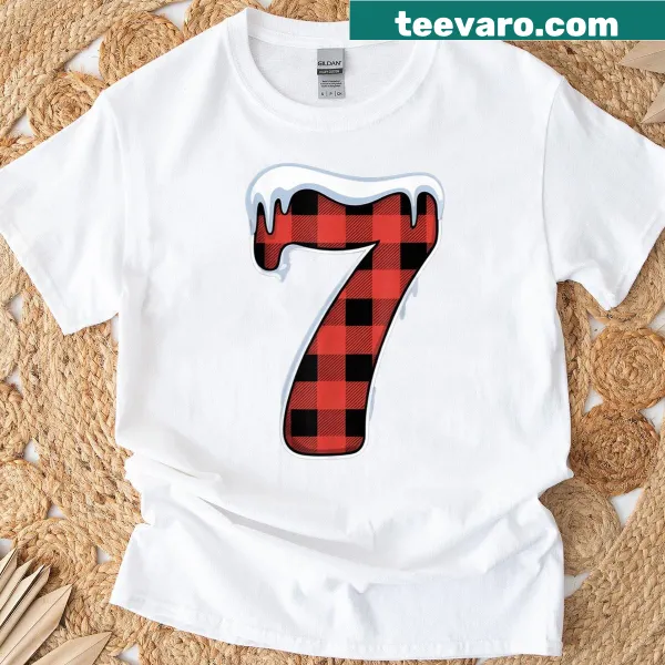 Matching couples T-shirt with red plaid and Six Seven 6 7 text