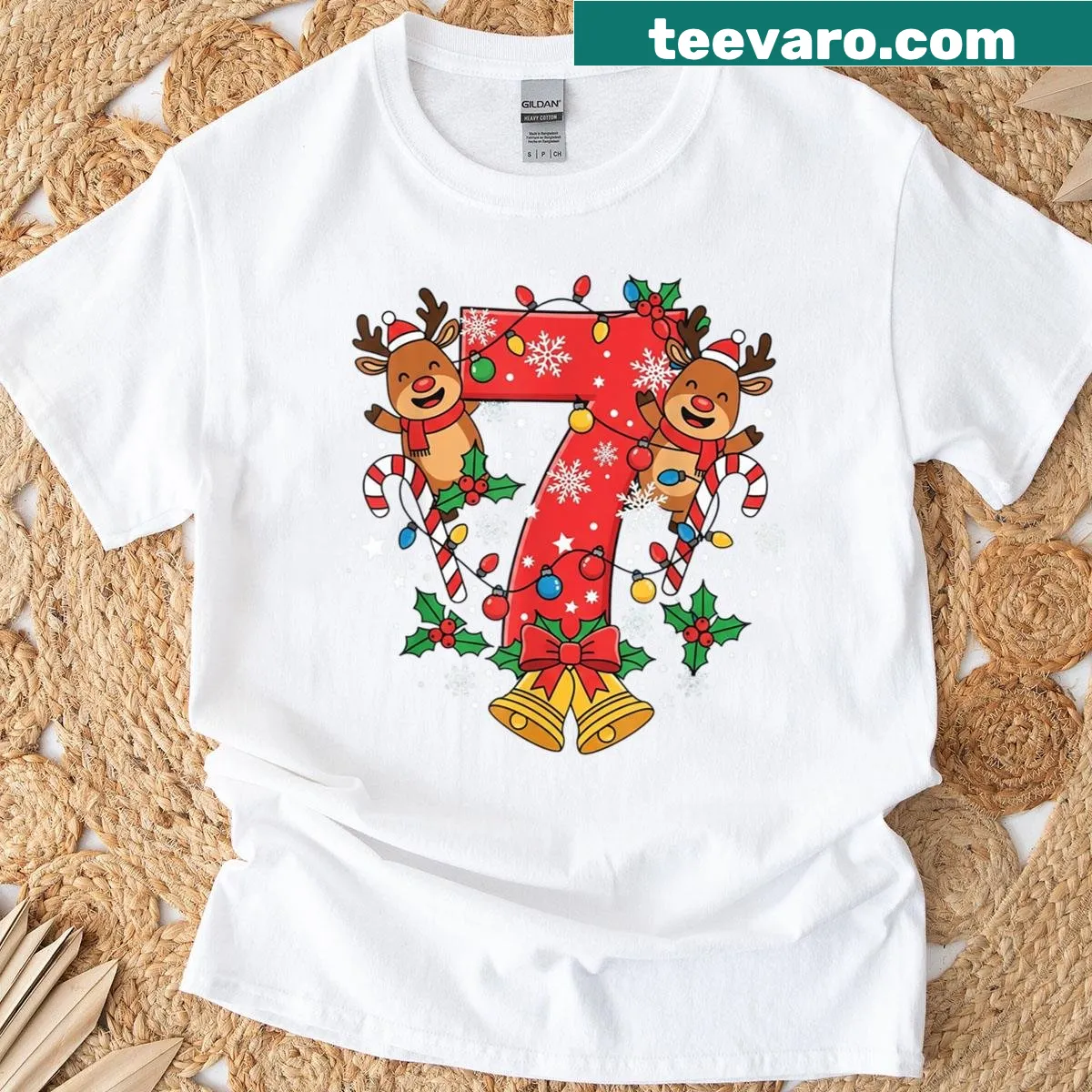 Couples T-shirt featuring Six Seven 67 and a reindeer design — on a men's t-shirt