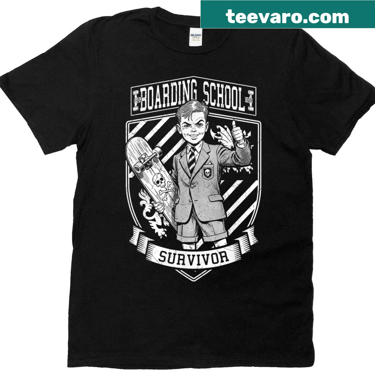 Vintage distressed Boarding School Survivor skater t-shirt — on a men's t-shirt