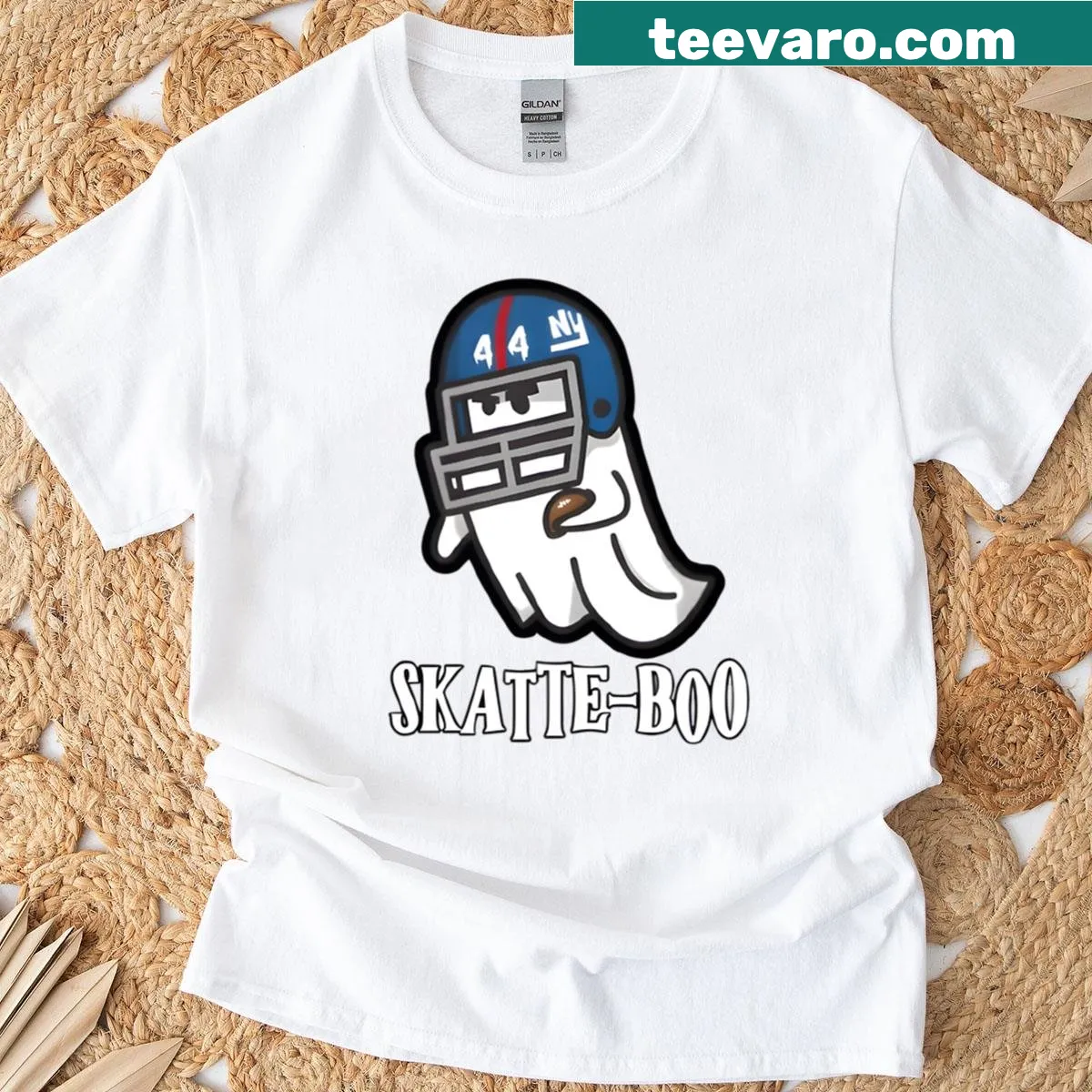 Funny football ghost t-shirt with Skatte-boo design — on a men's t-shirt