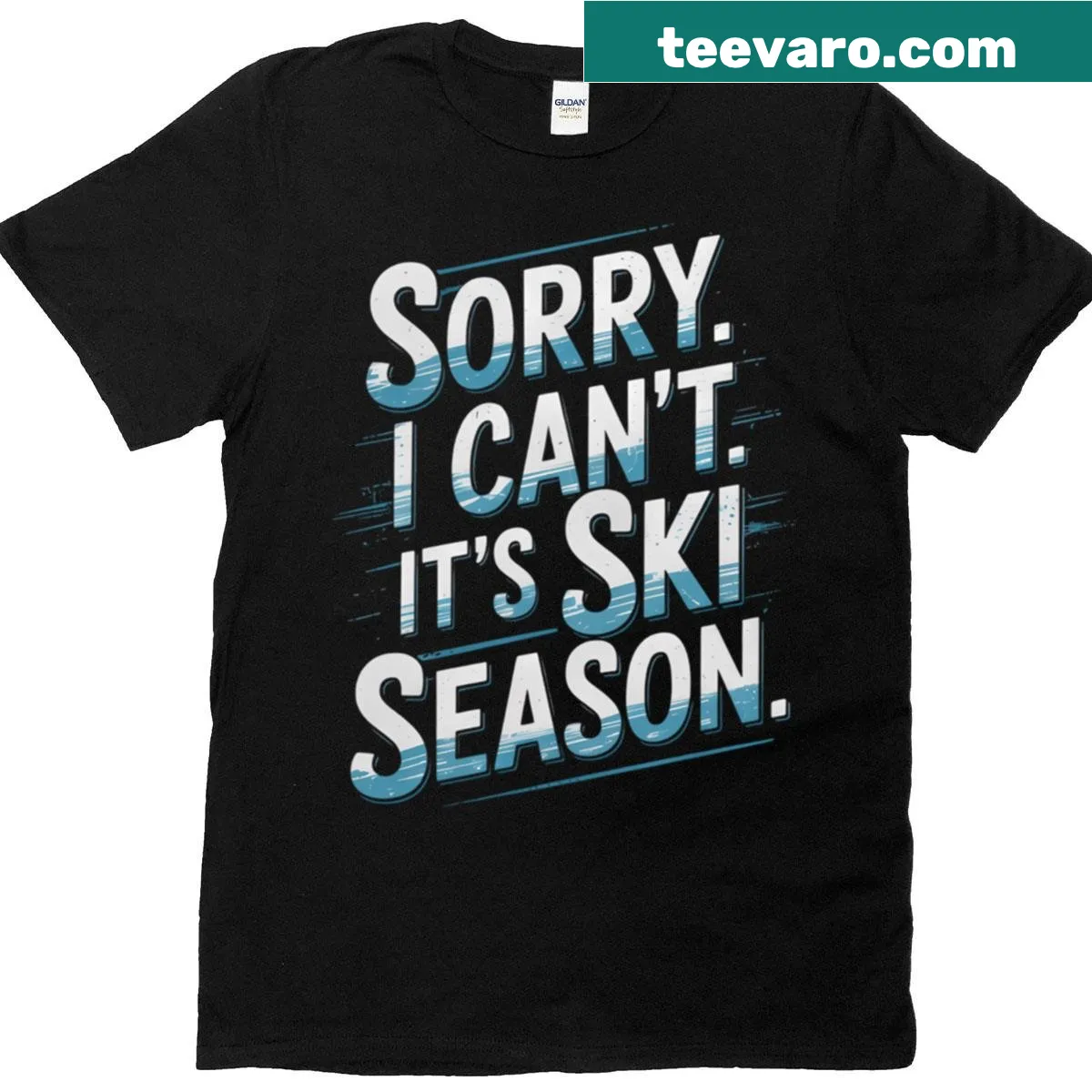 Athletic skiing-themed T-shirt celebrating ski season — on a men's t-shirt
