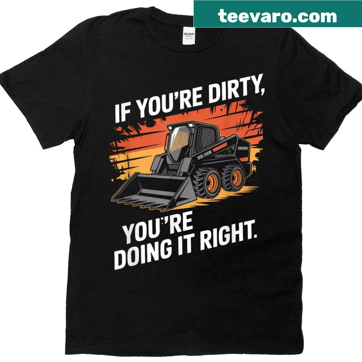 Sarcastic skid loader operator graphic t-shirt — on a men's t-shirt