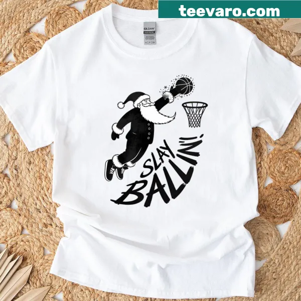 Illustration of Santa playing basketball for a Christmas theme