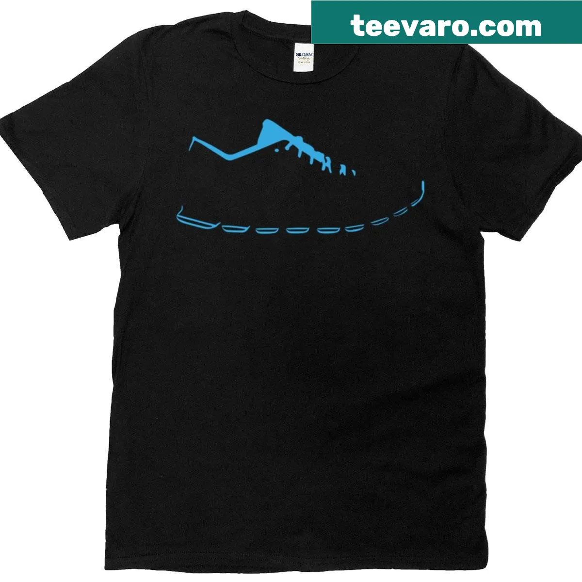 Minimalist blue sneaker illustration on a t-shirt — on a men's t-shirt