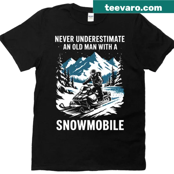 Witty snowmobiling t-shirt for older enthusiasts with humorous graphic