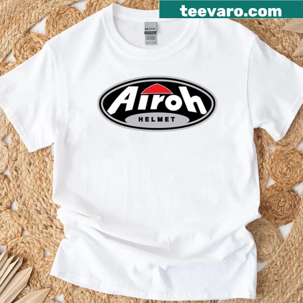 Illustrated snowy mountain with Airoh Helmets crest t-shirt
