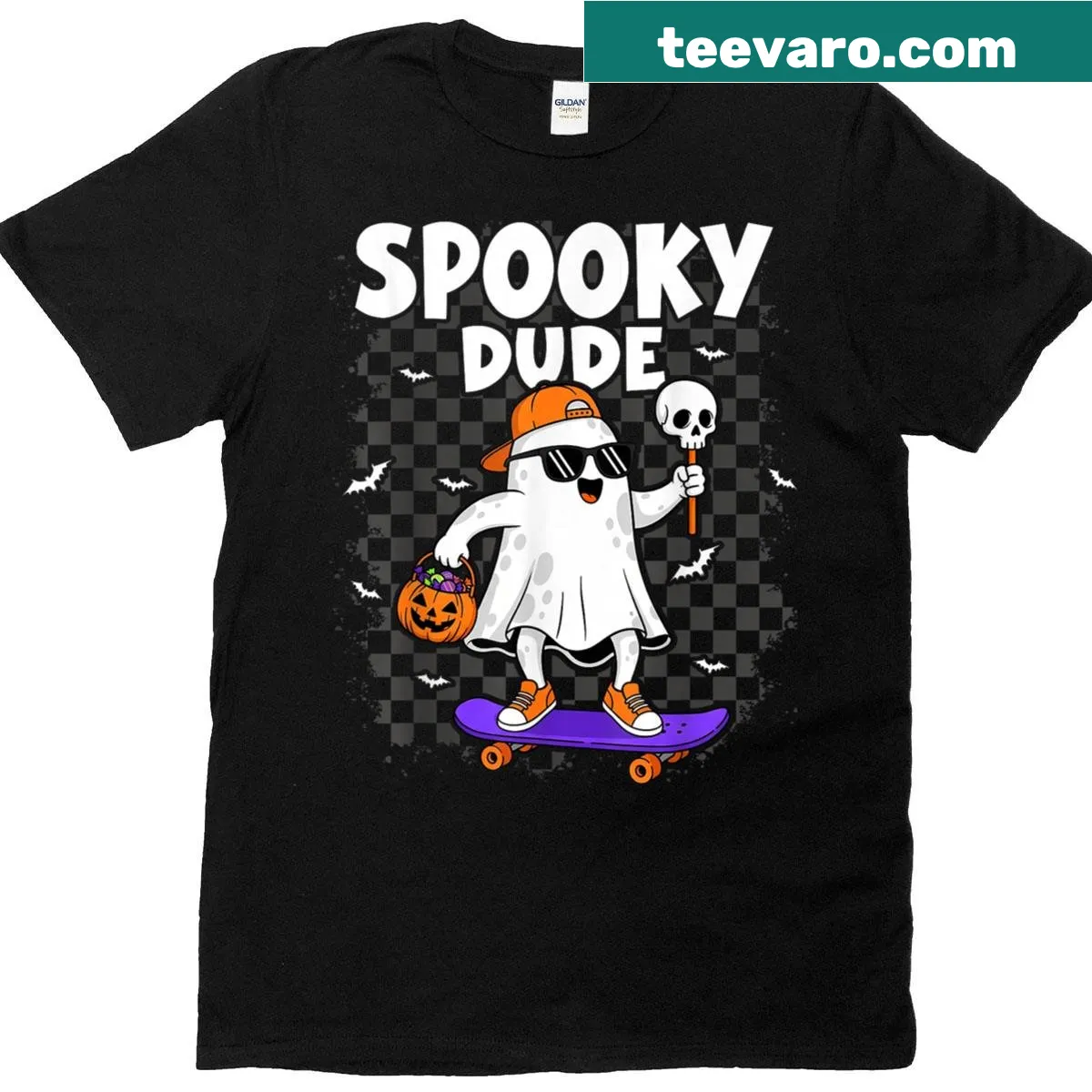 Cute ghost graphic saying 'Boo!' on a kids Halloween t-shirt — on a men's t-shirt