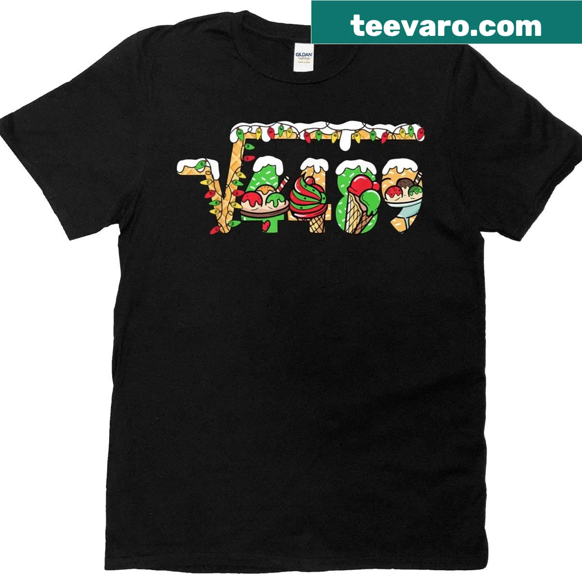 Math-themed Christmas T-shirt with square root and numbers — on a men's t-shirt