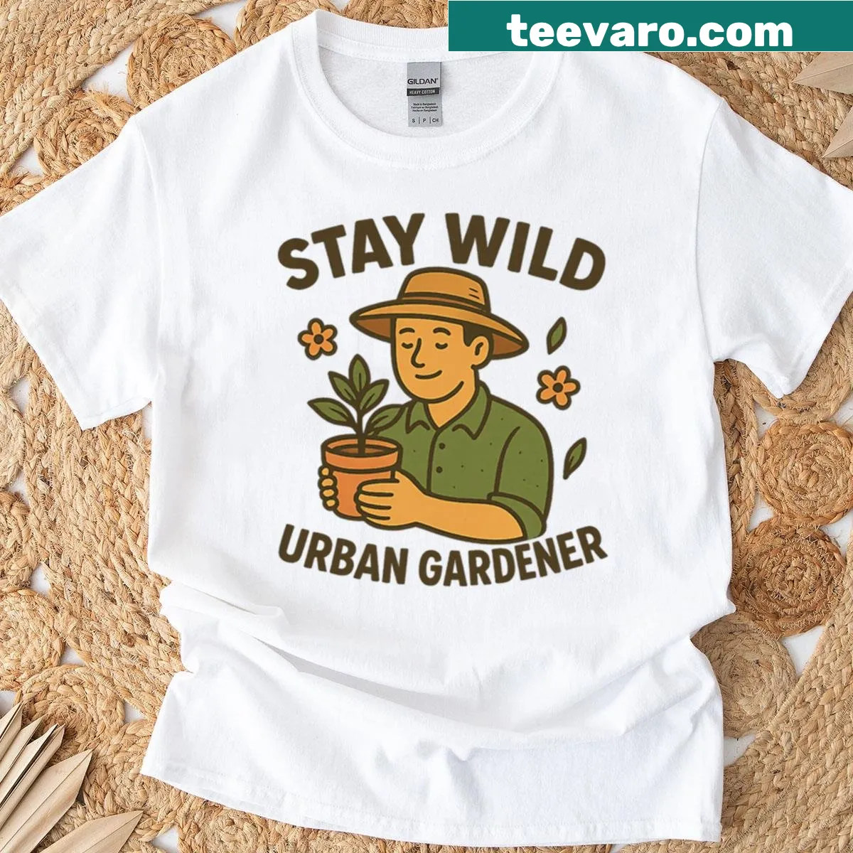 Urban gardener shirt with Stay Wild illustration — on a men's t-shirt
