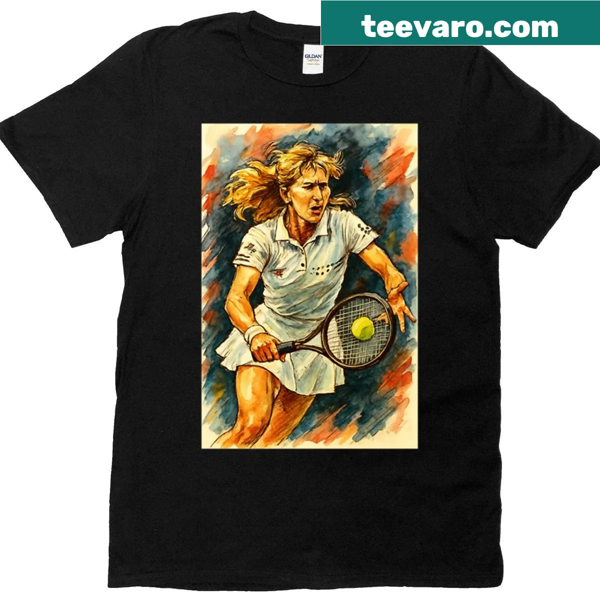 Illustration of tennis legend Steffi Graf on T-shirt — on a men's t-shirt