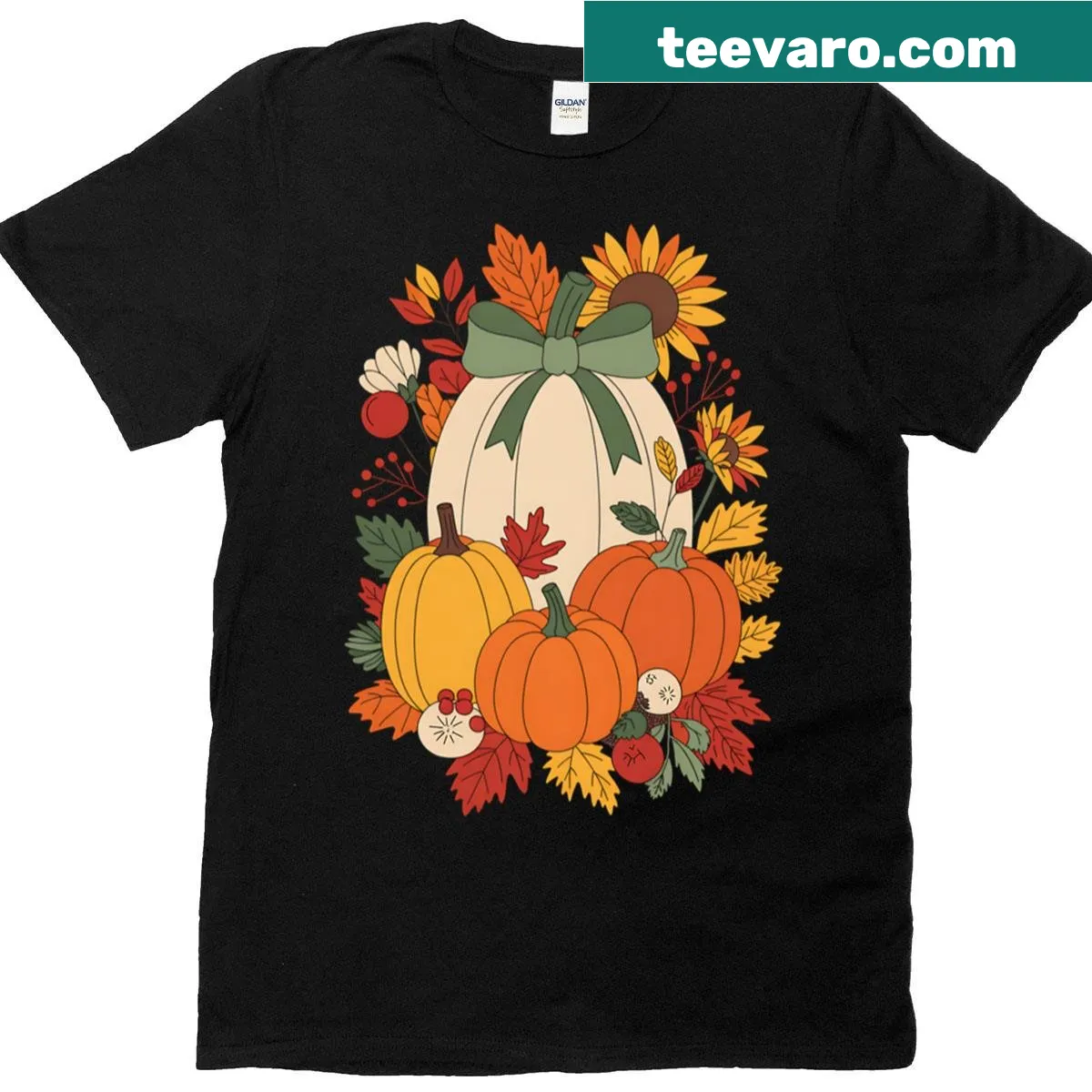 Illustration of a sunflower and pumpkin bouquet on a t-shirt — on a men's t-shirt