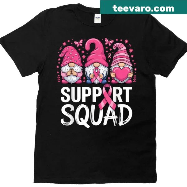 T-shirt with cartoon gnomes in pink ribbon outfits for awareness