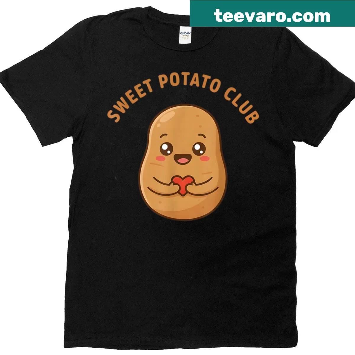 Cute sweet potato character with a grumpy face on a t-shirt. — on a men's t-shirt