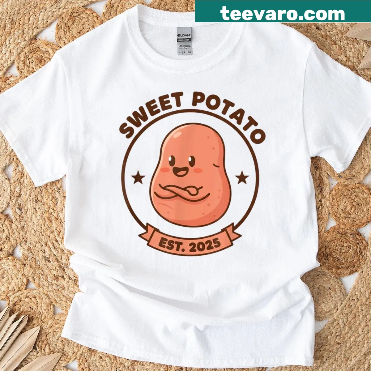 Cartoon grouchy potato graphic with text on T-shirt — on a men's t-shirt