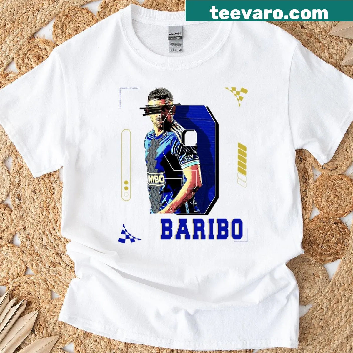 Illustration of soccer player on Tai Baribo T-shirt — on a men's t-shirt