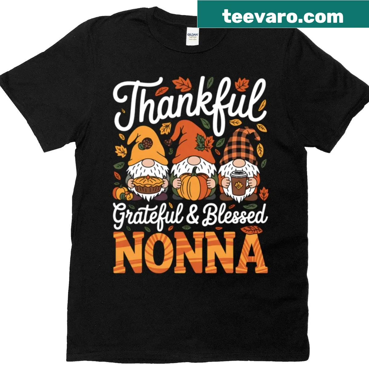 Illustration of a gnome with the phrase Thankful Grateful Blessed for Thanksgiving — on a men's t-shirt