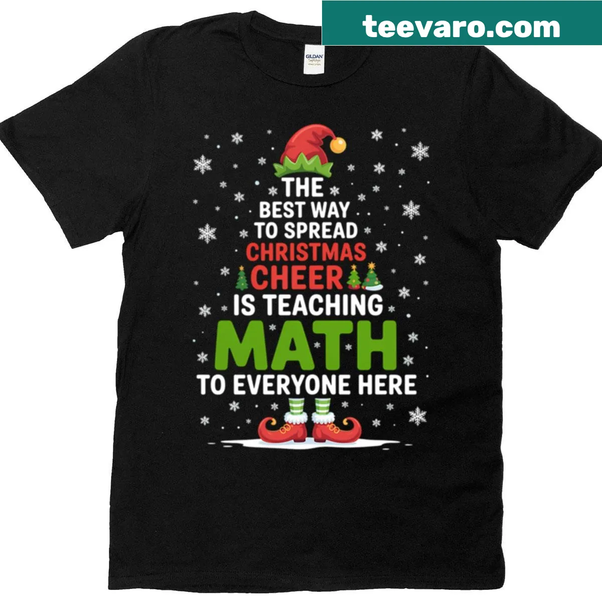 Humorous Christmas shirt with a math teaching theme — on a men's t-shirt