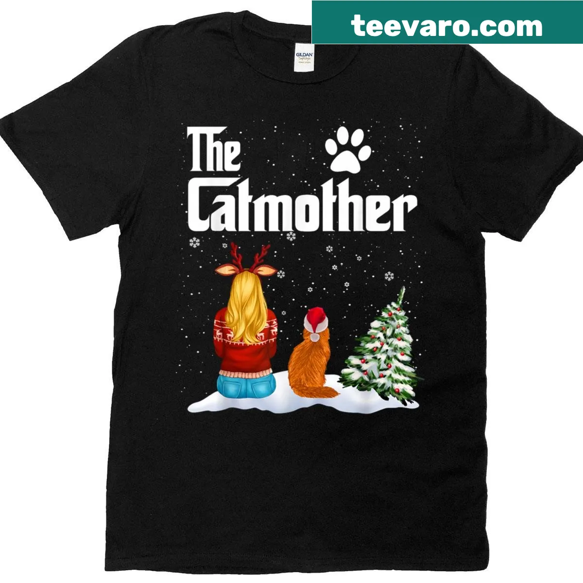 Humorous Christmas T-shirt for cat mothers featuring a Maine Coon design. — on a men's t-shirt