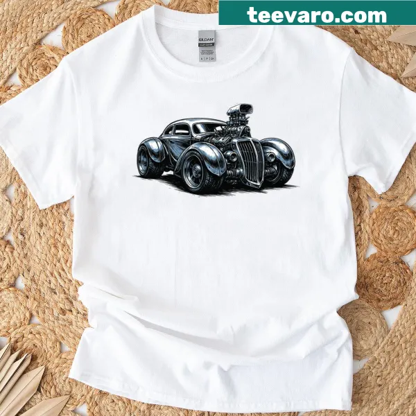 Cartoon graphic of a powerful vehicle on a t-shirt