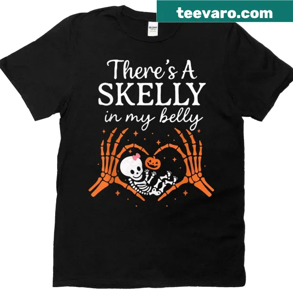 Funny Halloween pregnancy t-shirt with skeleton graphic