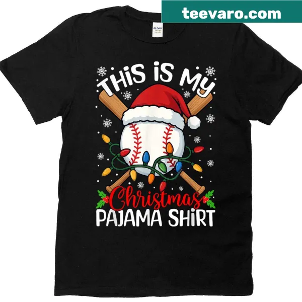 Christmas baseball themed pajama t-shirt with playful text