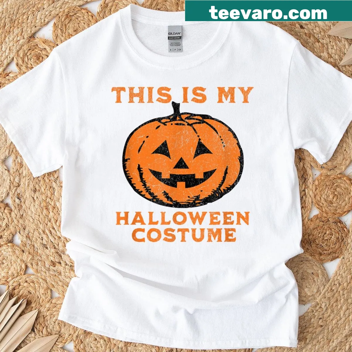 Funny pumpkin face Halloween costume T-shirt — on a men's t-shirt