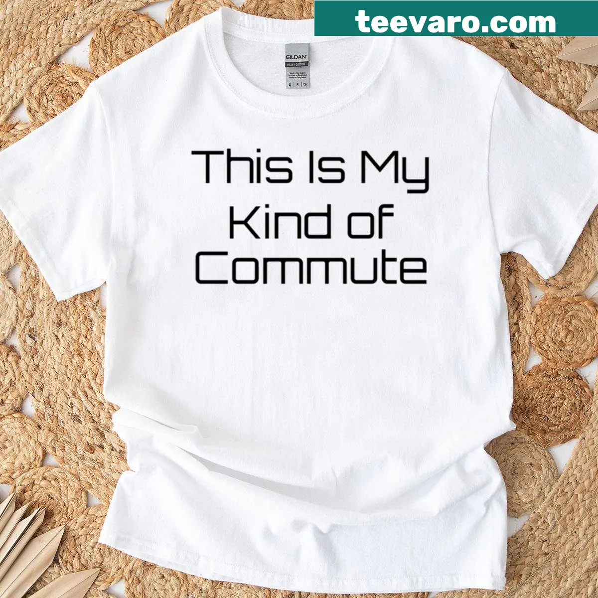 Illustrative design stating 'This Is My Kind Of Commute' on a t-shirt — on a men's t-shirt
