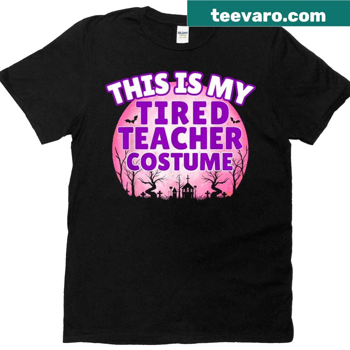 Funny T-shirt for teachers with 'This Is My Tired Teacher Costume' text — on a men's t-shirt