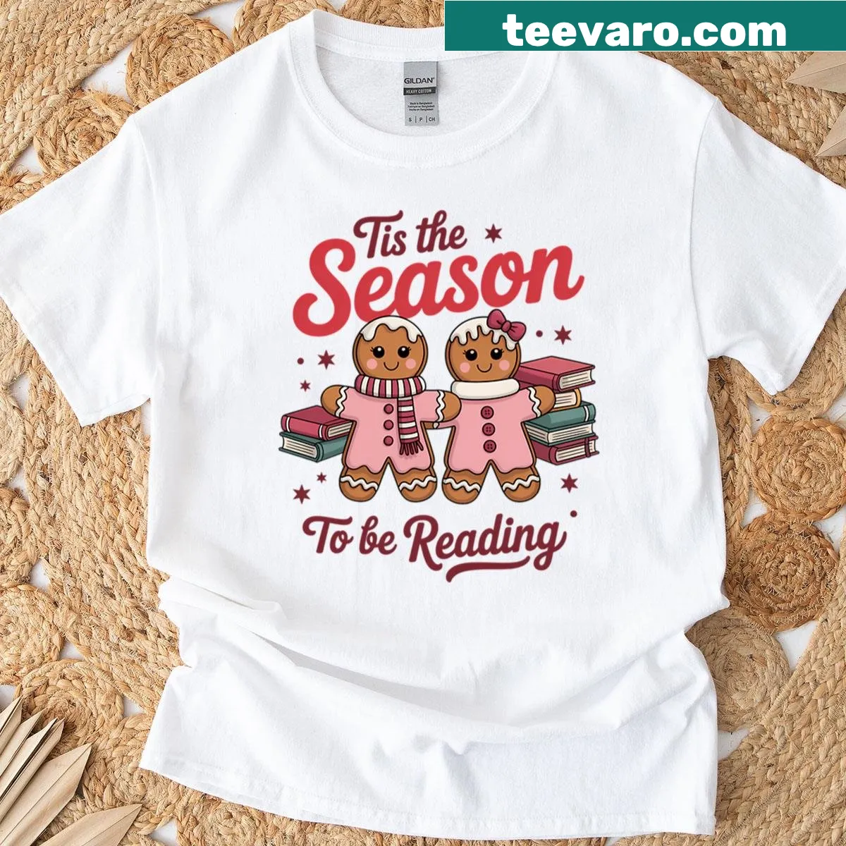 Festive reading-themed tee for teachers with holiday graphics — on a men's t-shirt