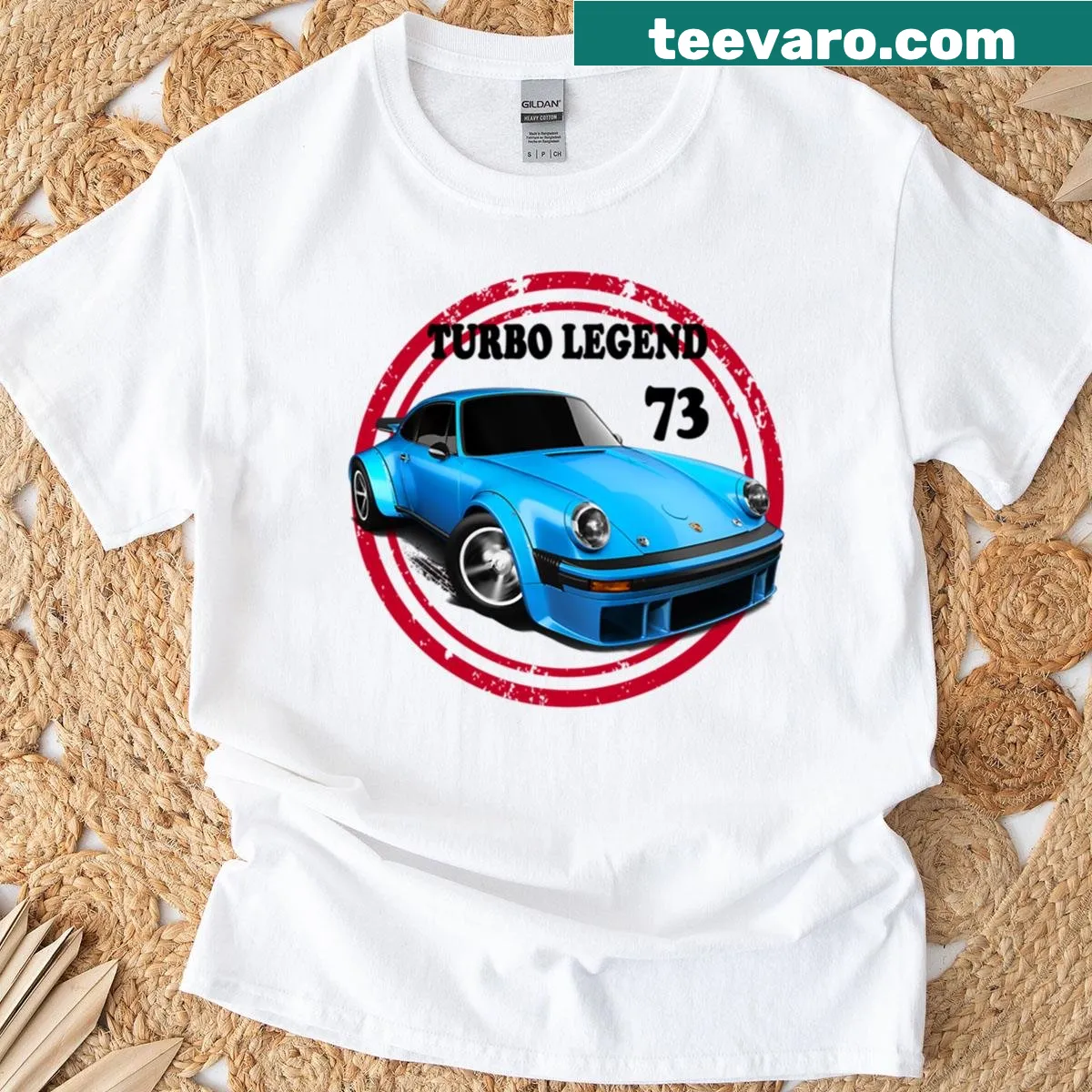 Illustration of a sports car on a Turbo Legend T-shirt — on a men's t-shirt